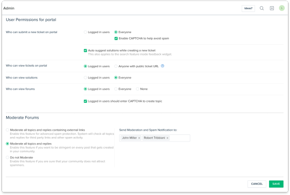 Set up moderation protocols for your forums. Give each admin the rights they need to manage your forums.