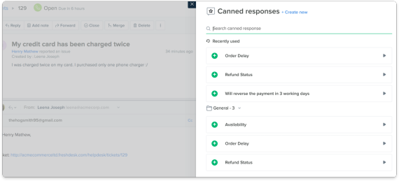 save replies to common questions with Freshdesk