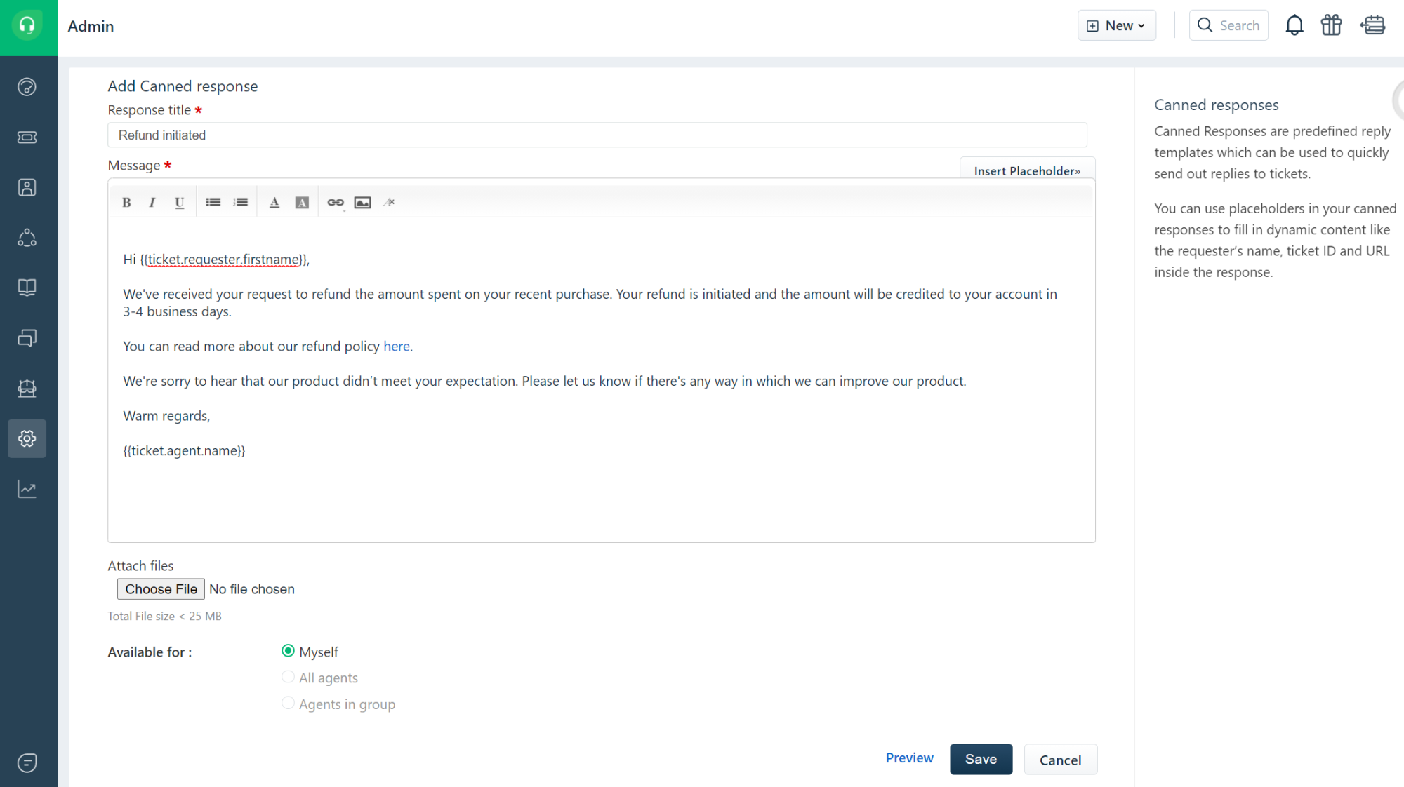 Canned responses in Freshdesk