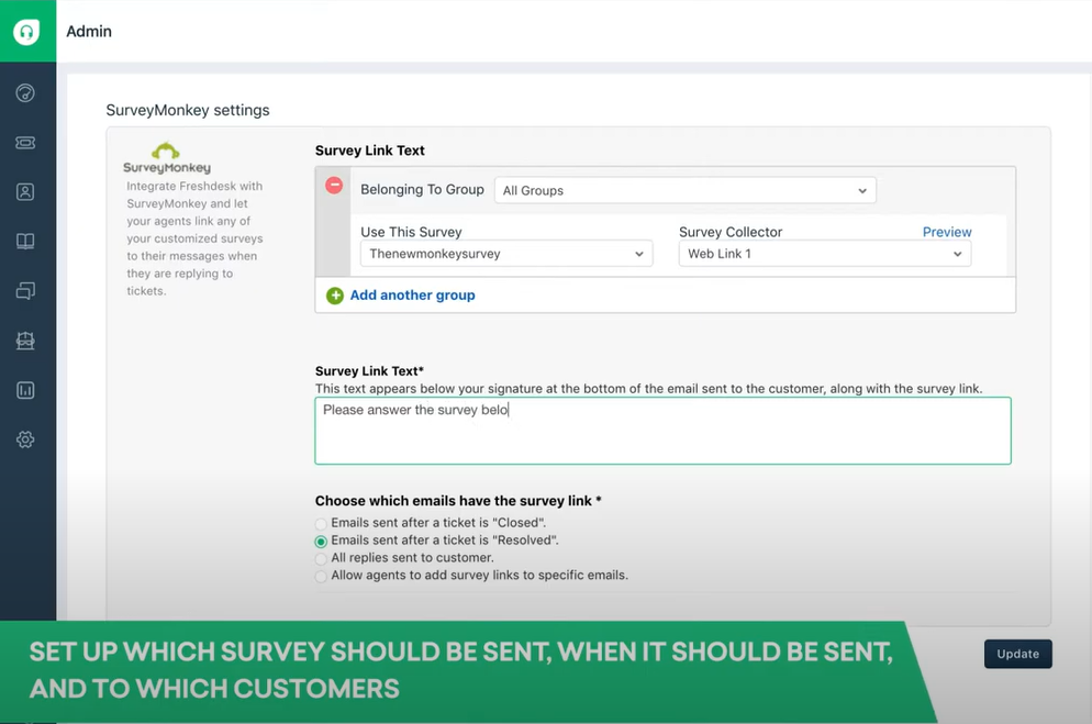Asocie las encuestas a los tickets