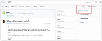 Nosso sistema de tíquetes evita interrupções nos fluxos de trabalho dos funcionários, ao notificar se um membro da equipe está trabalhando com o mesmo tíquete